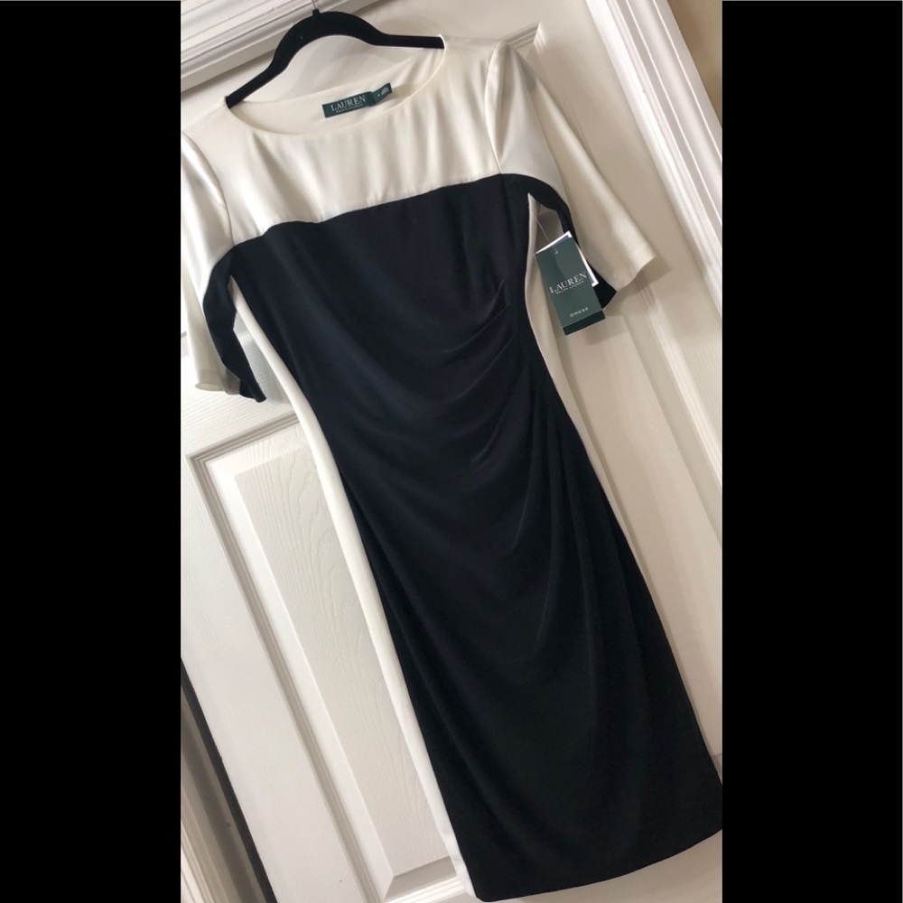 NWT Ralph Lauren Black and White Colorblock Dress